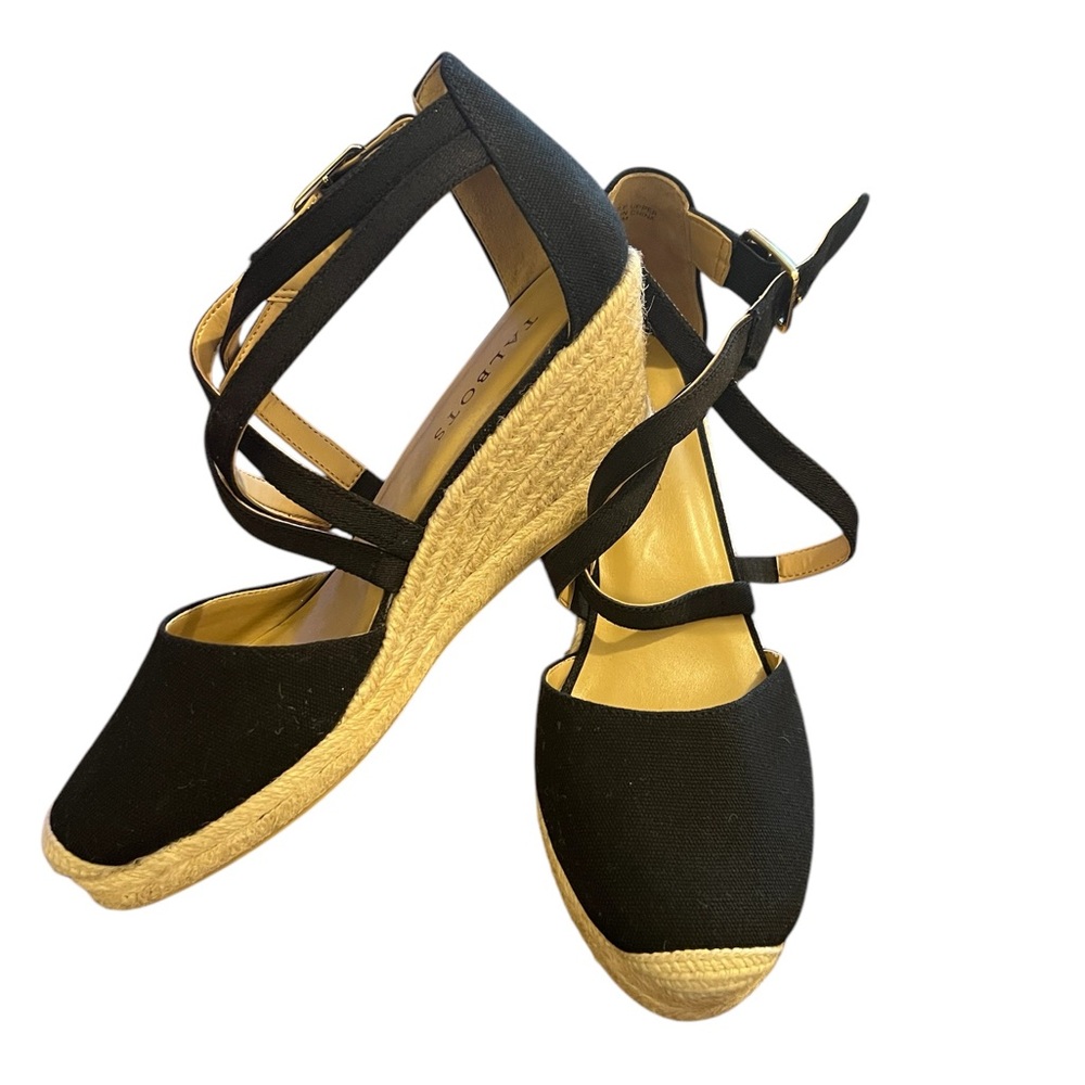 New/w/b~Talbots Blue Espadrille Wedges with Ankle Strap 7m - Picture 3 of 7